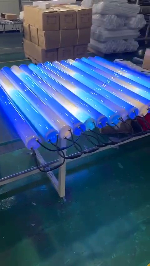 LED tubes being tested at the factory in Guangzhou